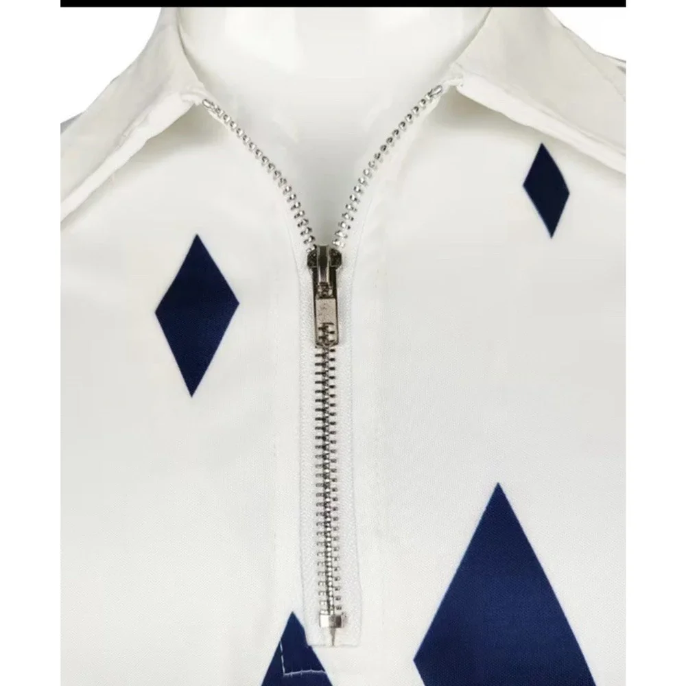 Men's Long Sleeve Polo Golf Shirt Geometric Grid Gradient Zip Collar Fashion Tee
